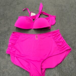 High-Rise Halter Bikini Set in Hot Pink